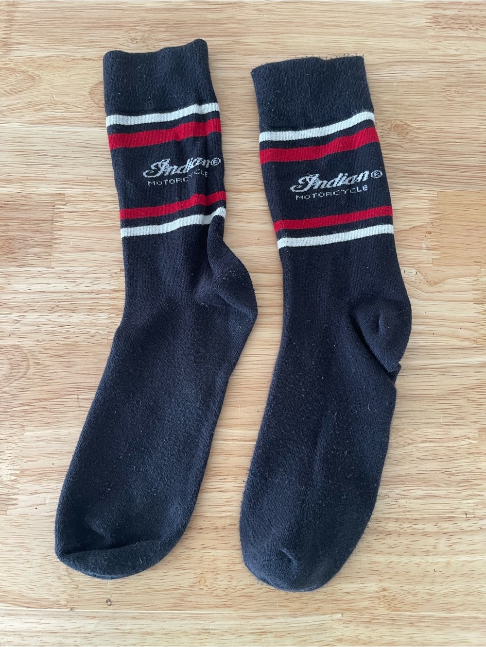 Indian Motorcycle Women's Black Crew Socks with Red and White Stripes